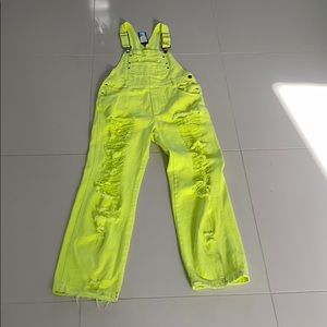 neon yellow overalls